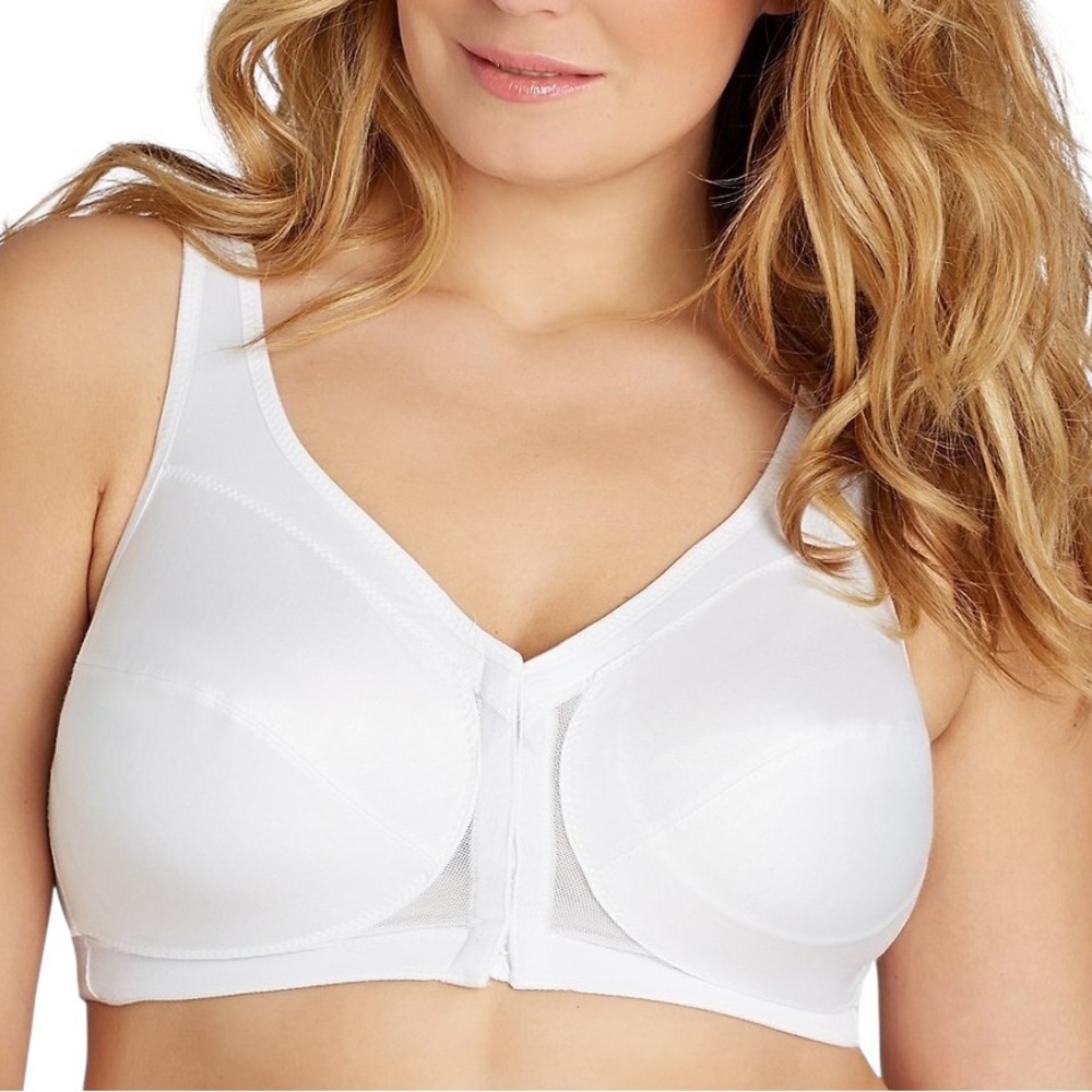 GLAMORISE white front closure MagicLift Wirefree race back bra 36B #1265 NWOT